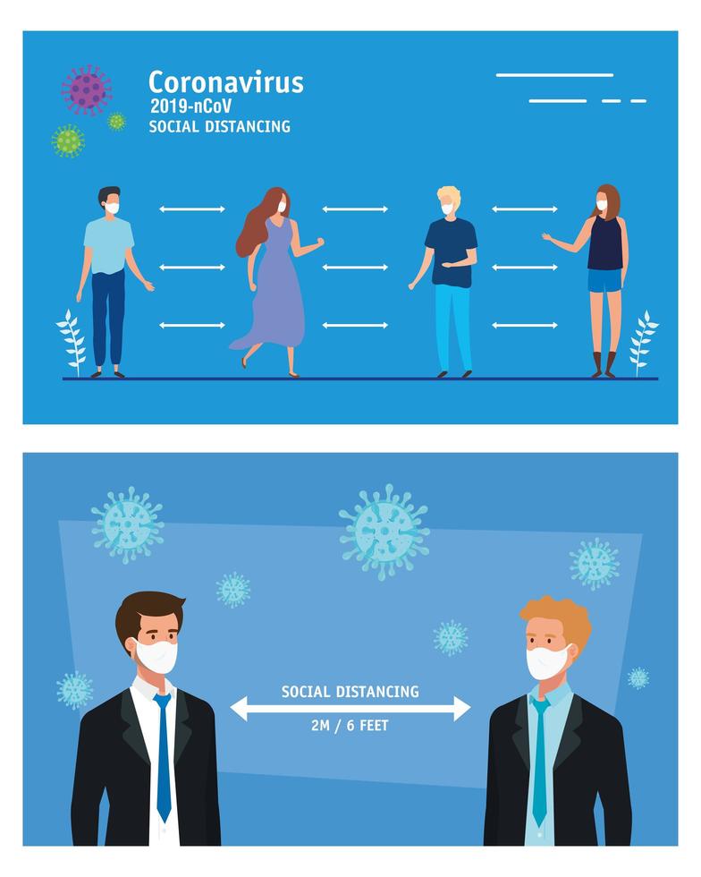 business men using face mask and social distancing for covid19 vector