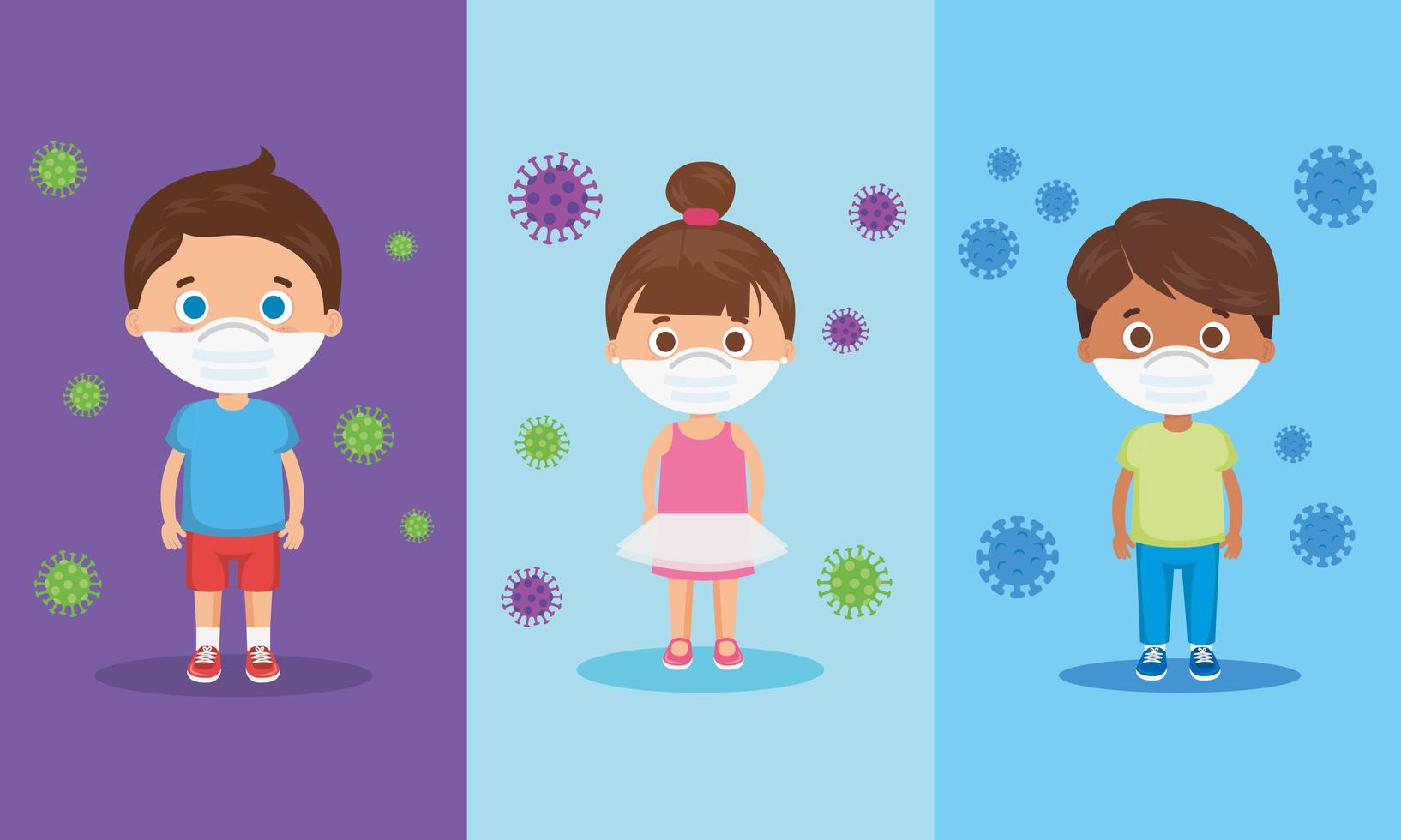 cute group children using face mask vector