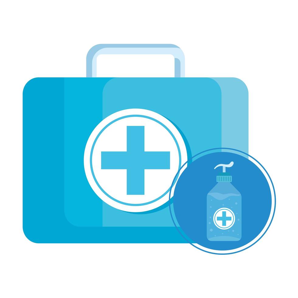 medical kit handle with antibacterial soap bottle vector