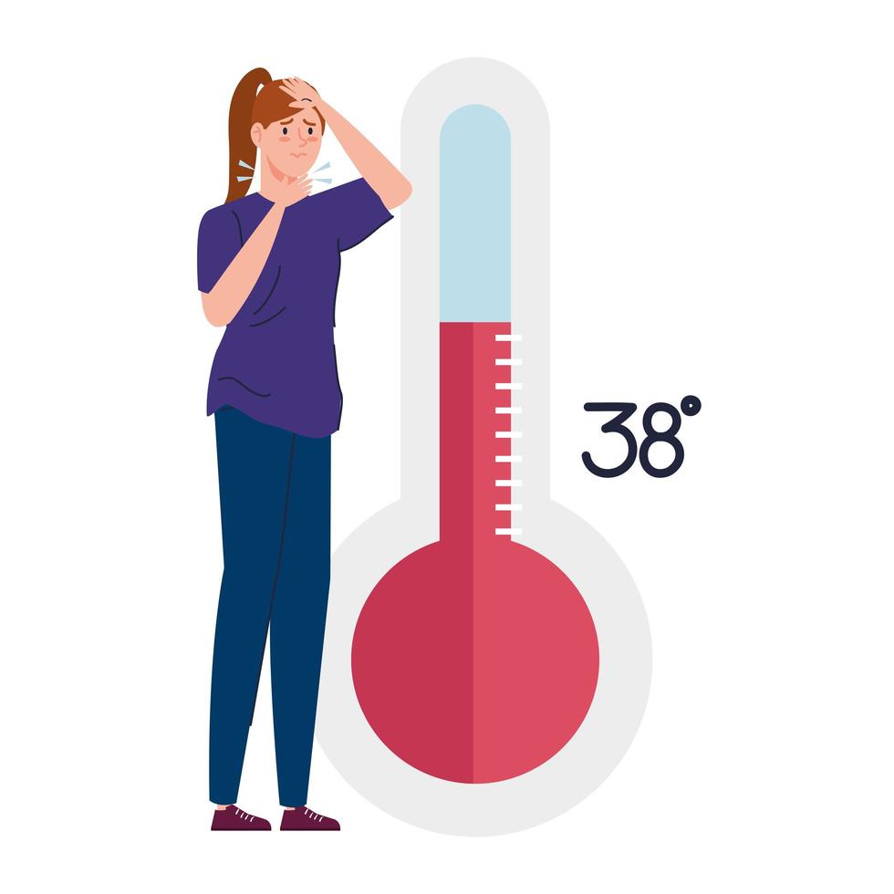 woman sick with thermometer character vector