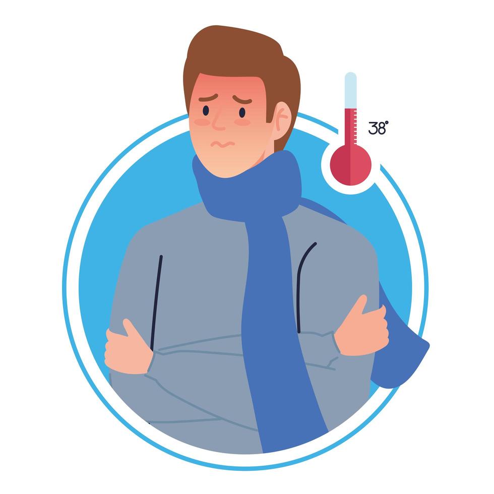 man sick with thermometer character vector