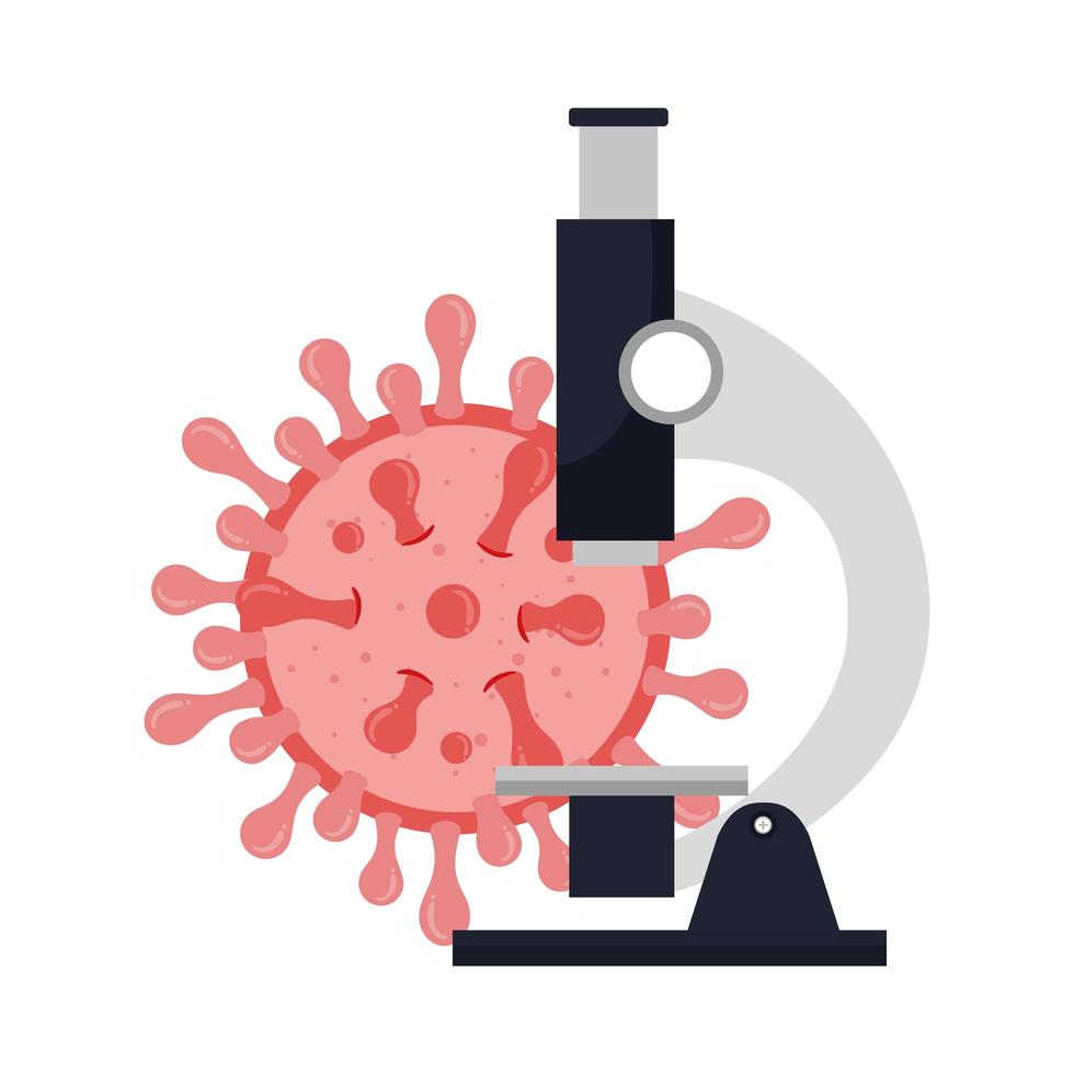 Microscopio con partícula covid 19 icono aislado vector