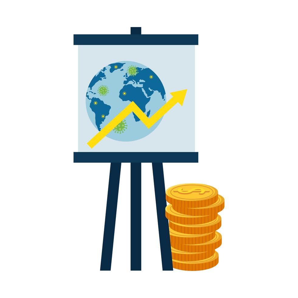 infographic of stock market variation by covid 19 with paper board and icons vector