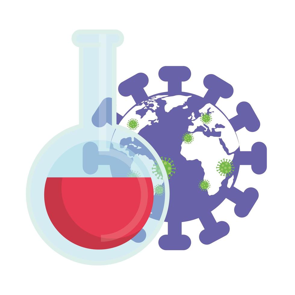 world planet with particles covid 19 and tube test vector