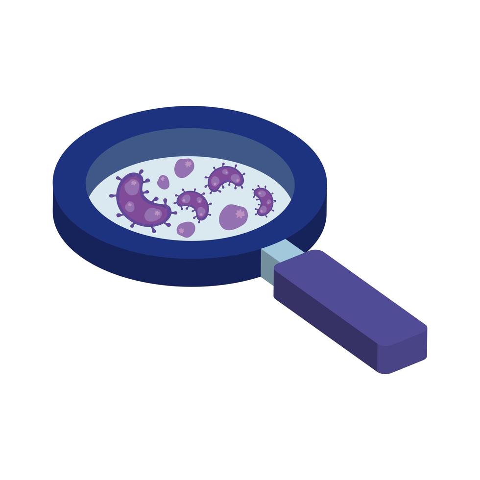 magnifying glass with particles covid 19 vector