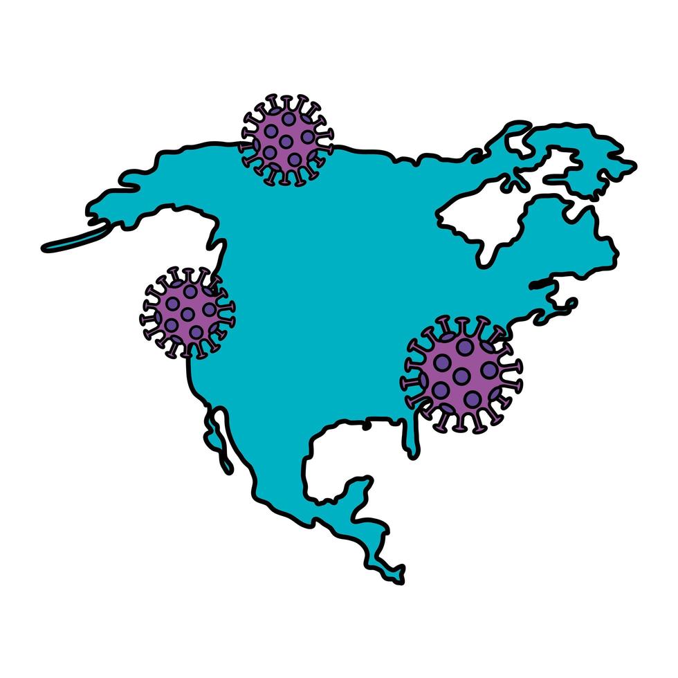 north america map with covid19 particles vector