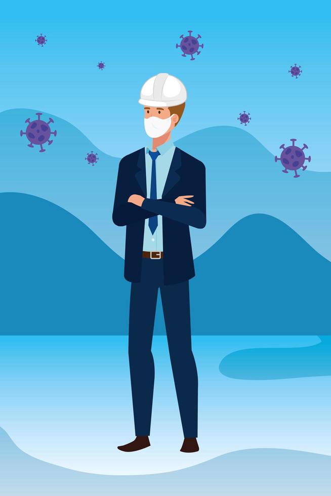 engineer worker using face mask for covid19 vector