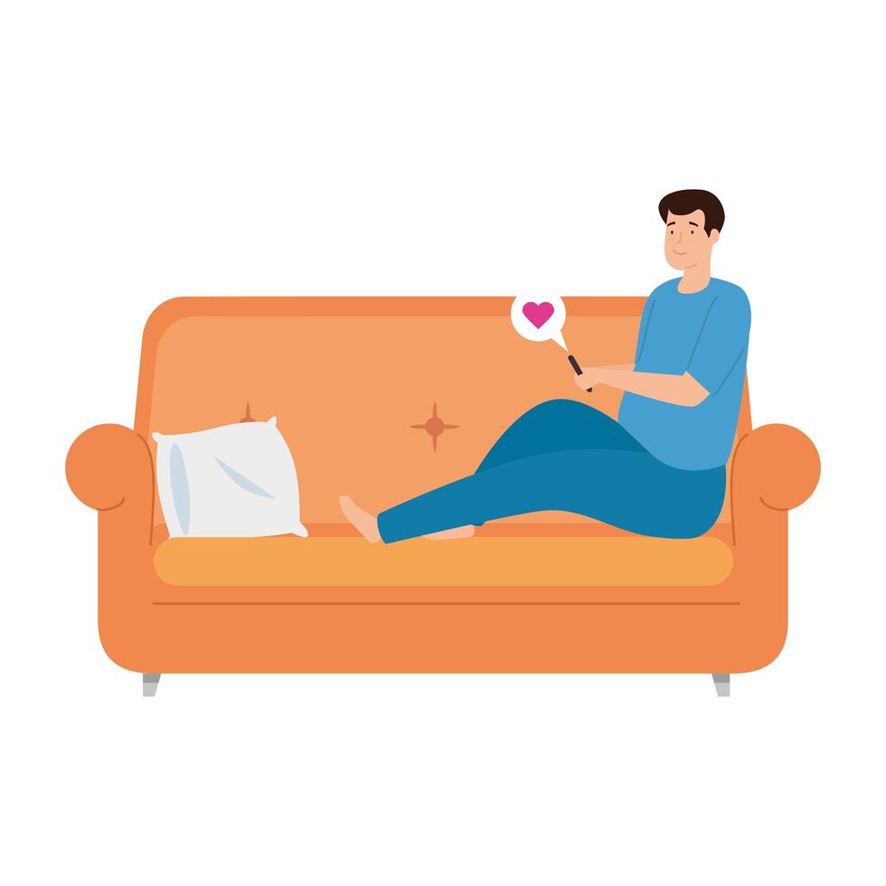 young man stay at home in sofa vector