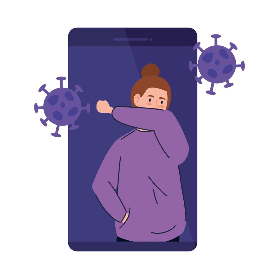 smartphone with woman sick coughing in elbow vector