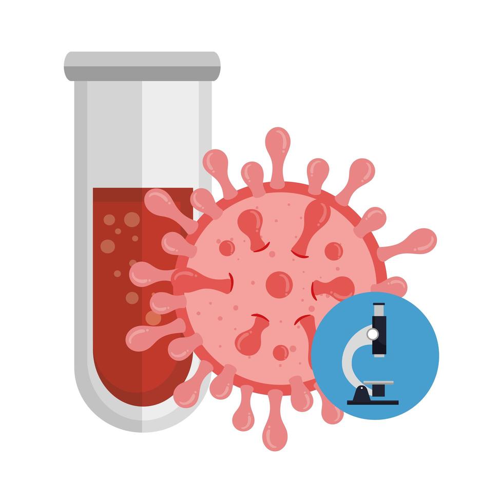 particle covid 19 with microscope and tube test vector