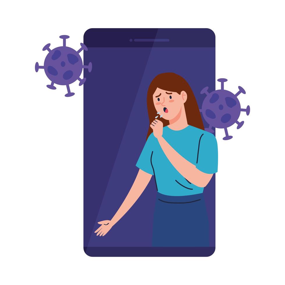 woman sick in smartphone character vector