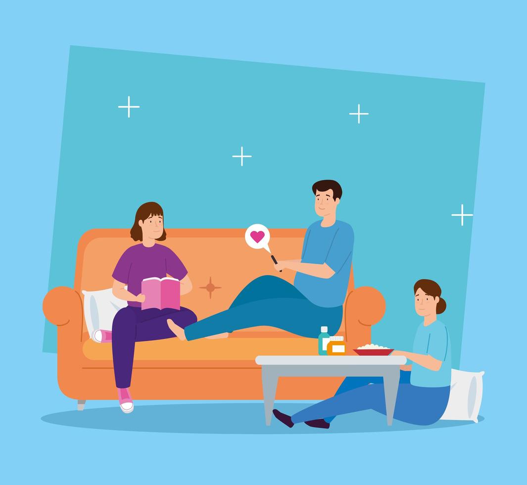 young people stay at home characters vector