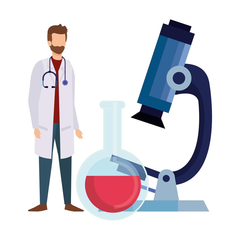 doctor with tube test and microscope vector