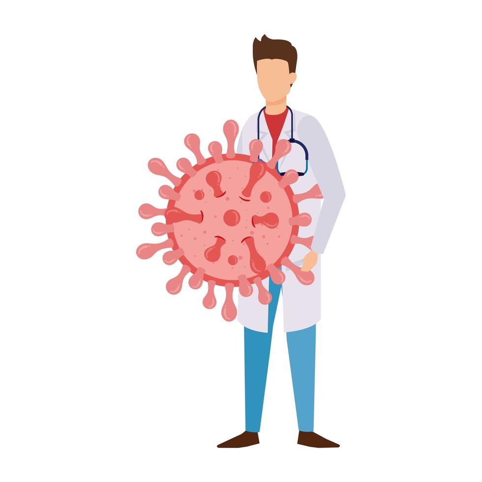 doctor with particle covid 19 isolated icon vector