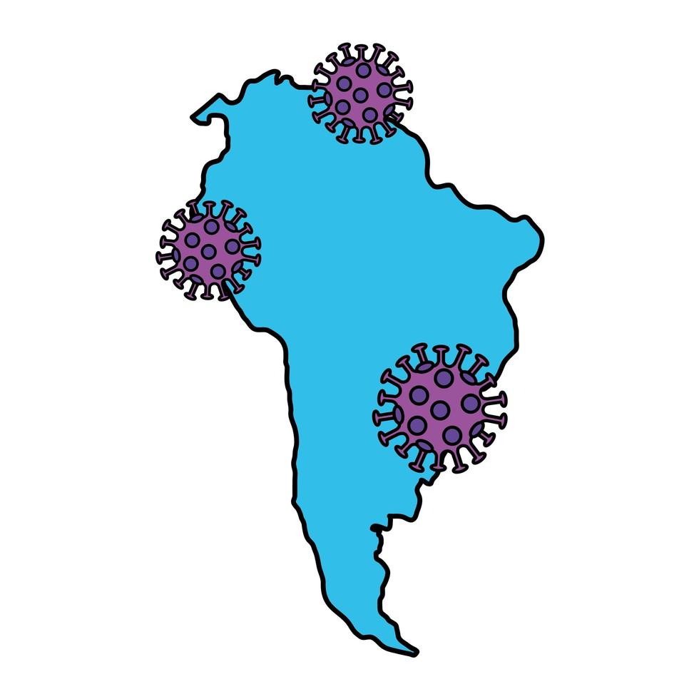 south america map with covid19 particles vector