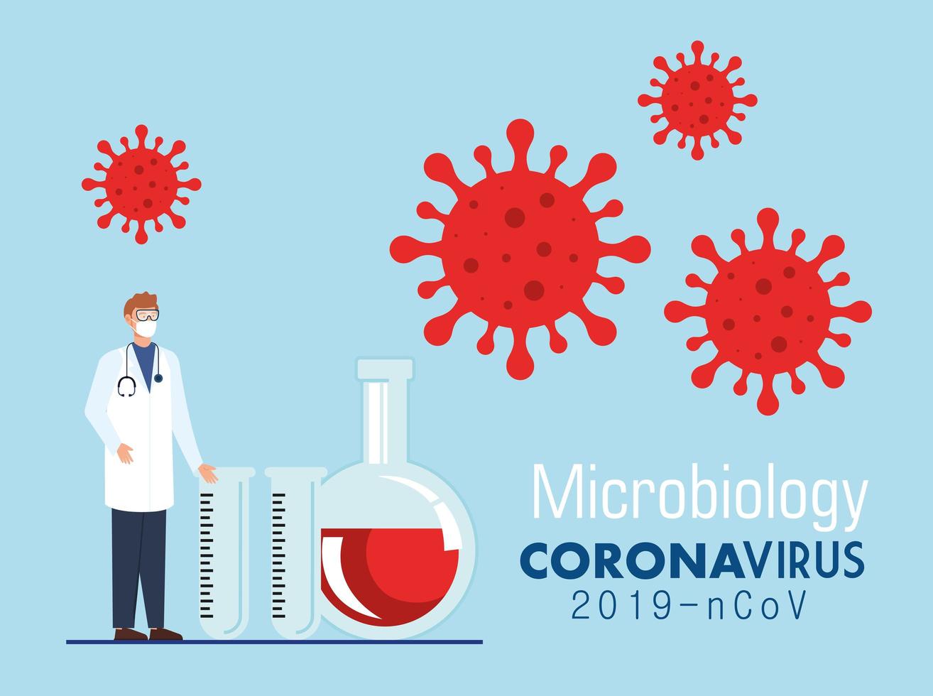 microbiología para covid 19 con doctor y prueba de tubos vector