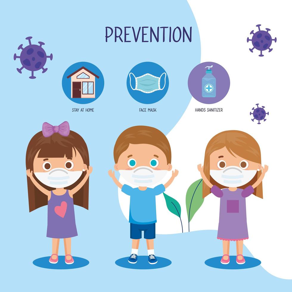 children using face mask with campaign prevention 2019 ncov vector