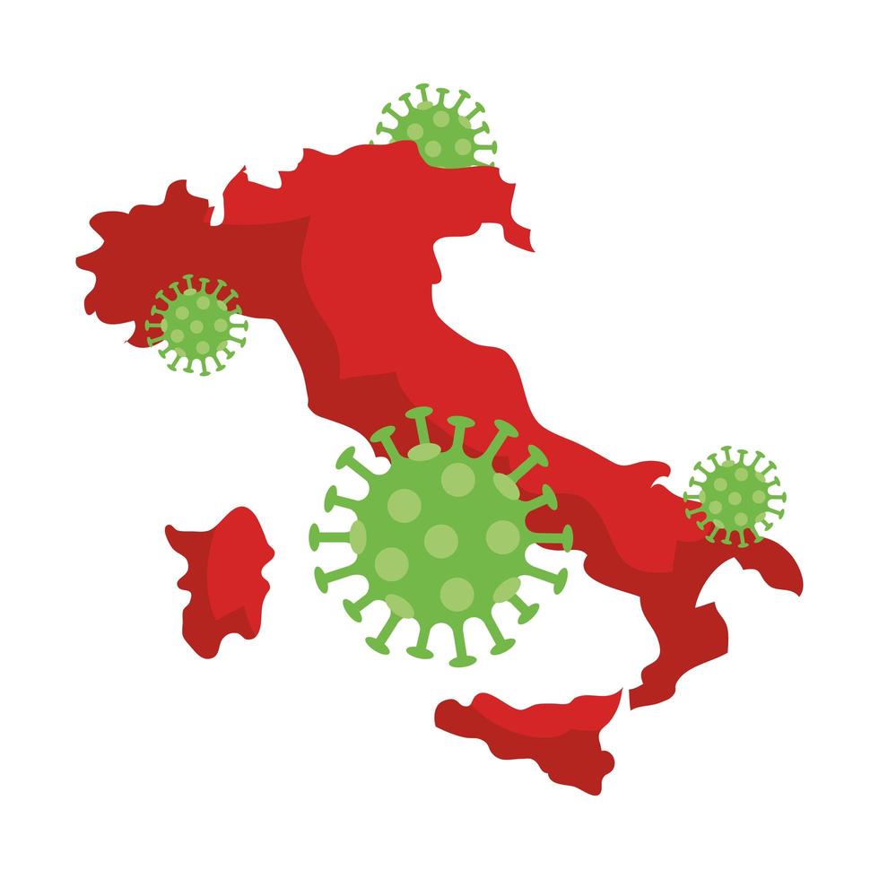 mapa de italia con partículas covid19 vector