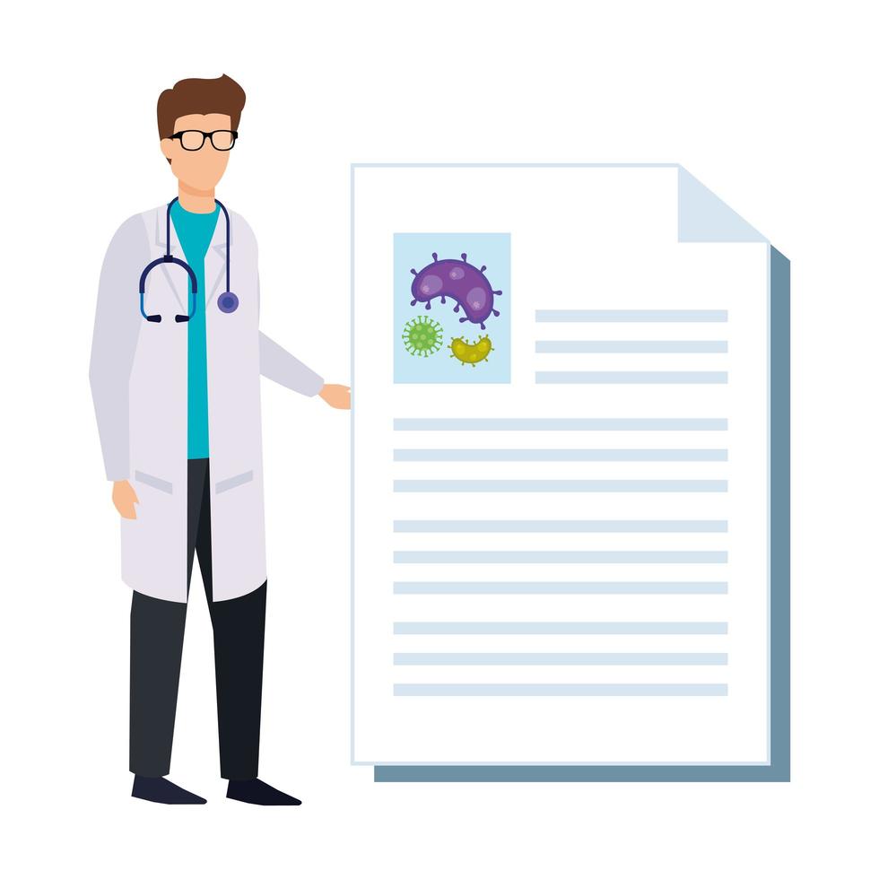 doctor with document of covid 19 vector