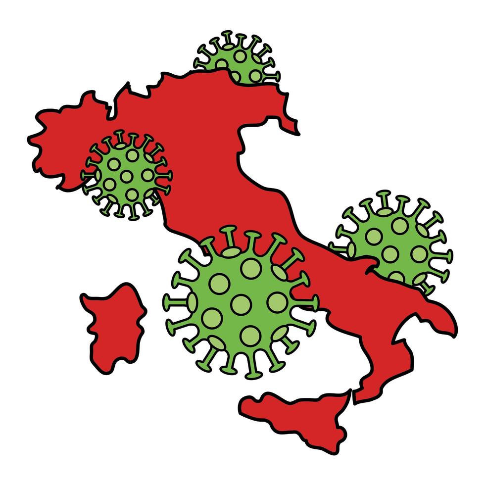 mapa de italia con partículas covid19 vector