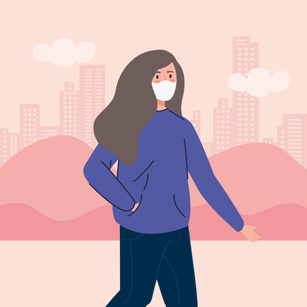 woman using face mask for covid19 pandemic vector