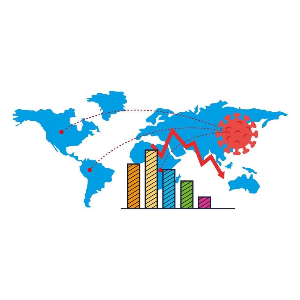 earth map for covid19 with statistics bars vector