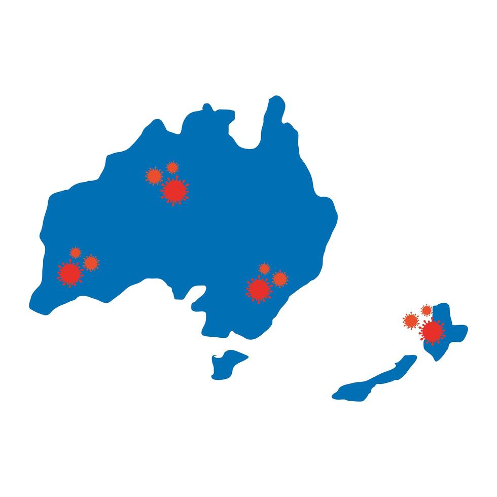 oceania continent with covid19 particles vector