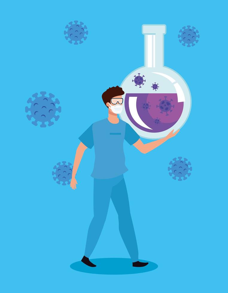 paramedic and tube test with particles covid 19 icon vector