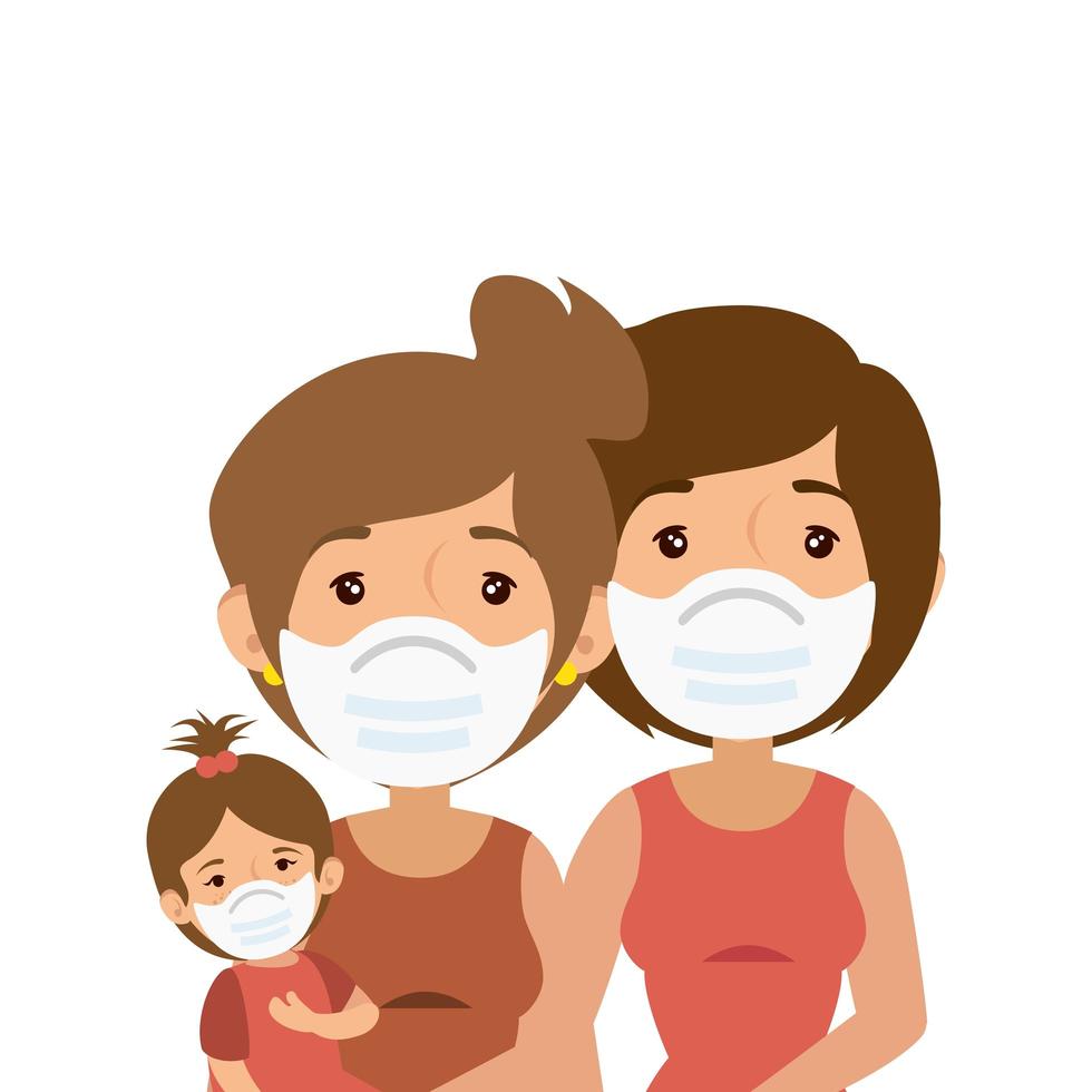 mothers lesbian with daughter using face mask vector