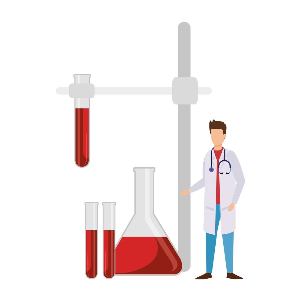 doctor with tubes test in base isolated icon vector