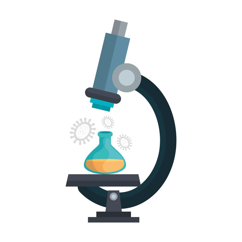 microscope with particles of covid 19 and tube test vector