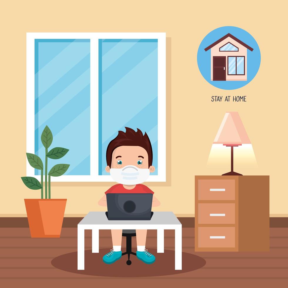 images Dibujo Niña Estudiando Virtual https es vecteezy com arte vectorial 1880859 campana para quedarse en casa con chico estudiando online