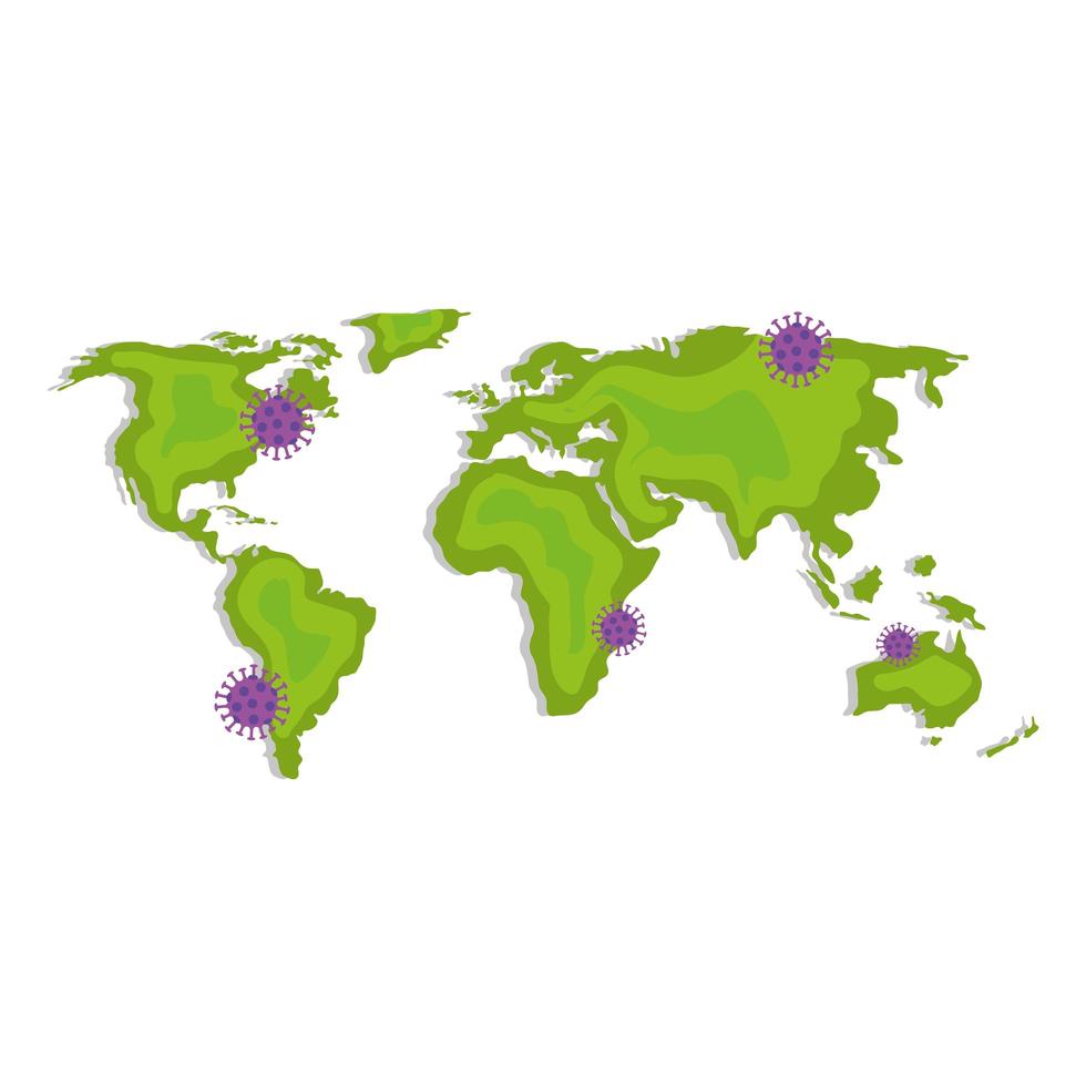 mapa de la tierra con partículas covid19 vector