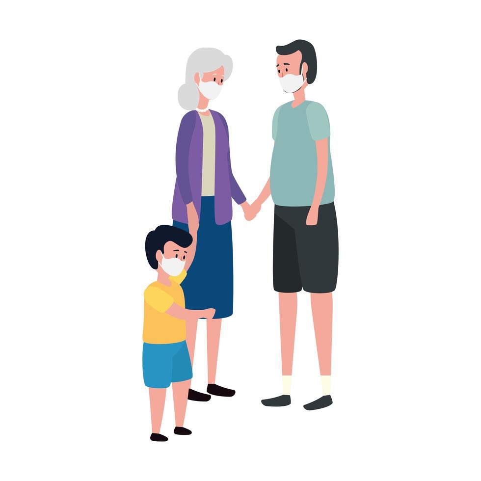 grandparents with grandchild using face mask vector