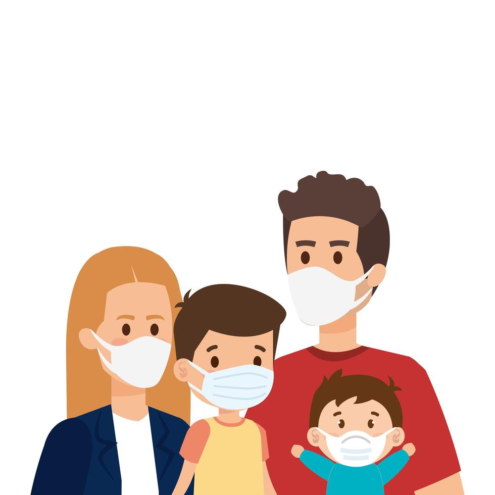 parents with children using face mask vector