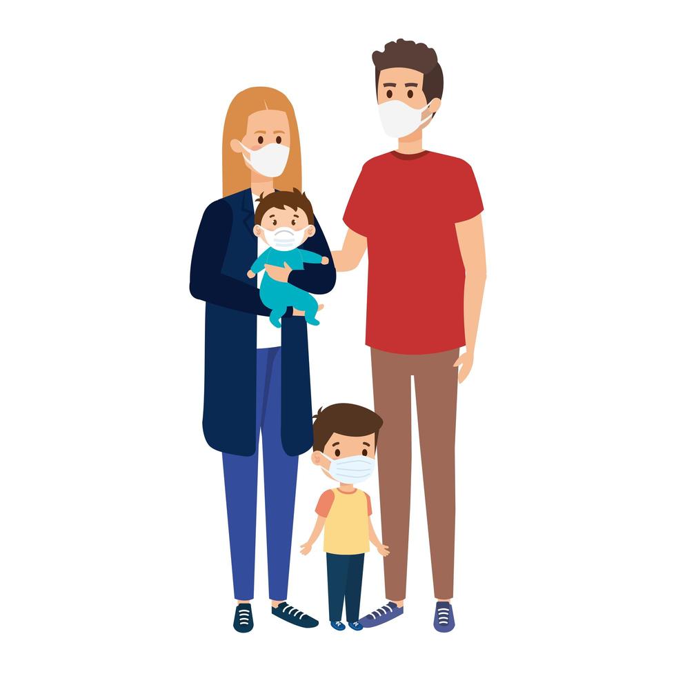 parents with children using face mask vector