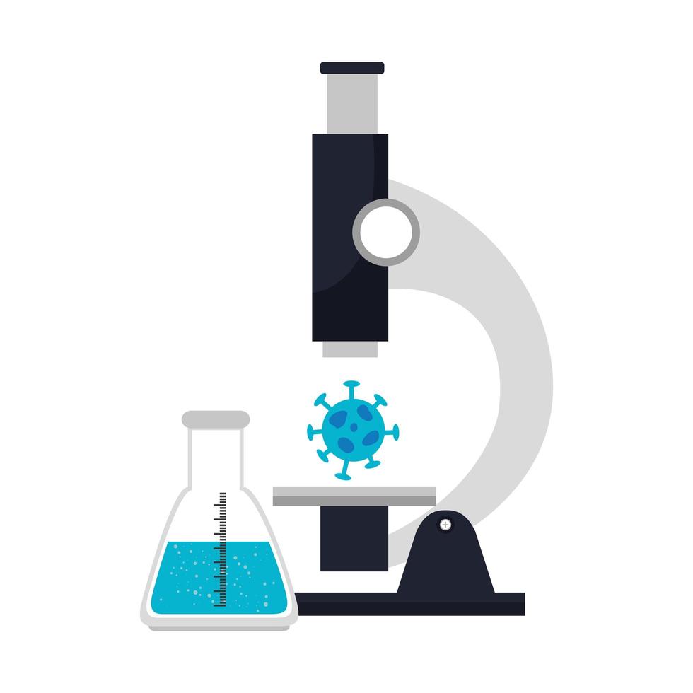 microscope with particle of covid 19 and tube test vector