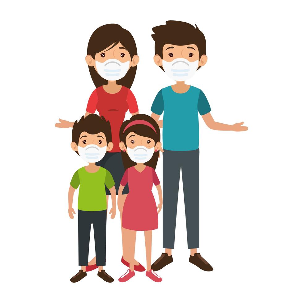 parents with children using face mask vector
