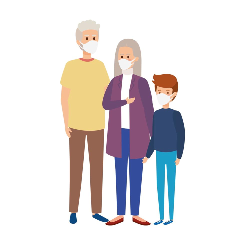 grandparents with grandchild using face mask vector
