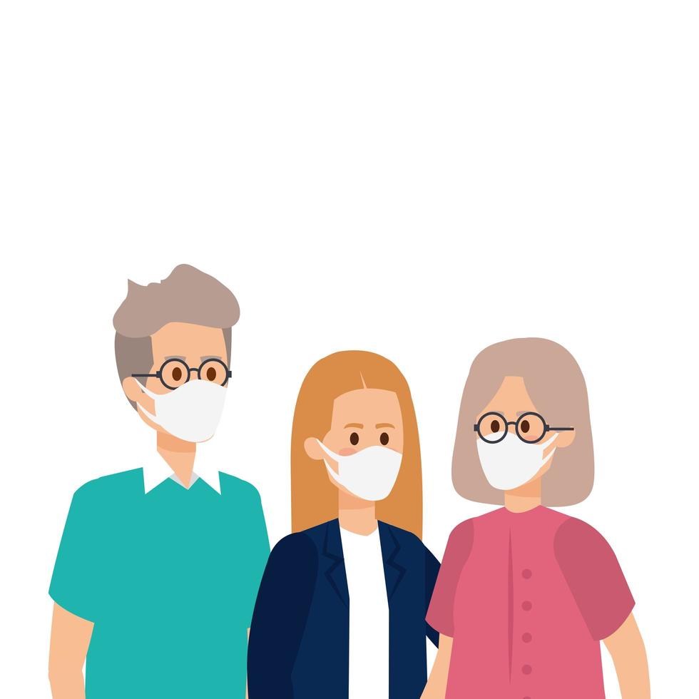 cute group family using face mask vector