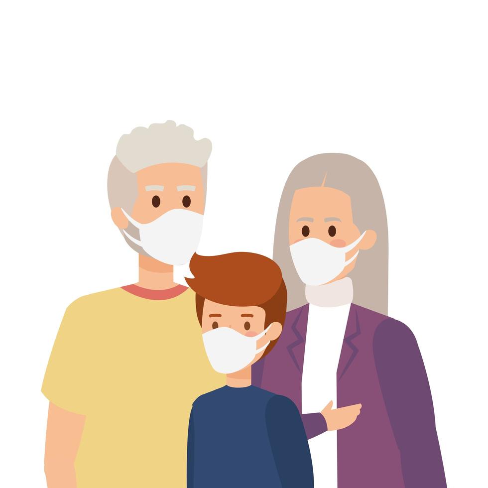 grandparents with grandchild using face mask vector