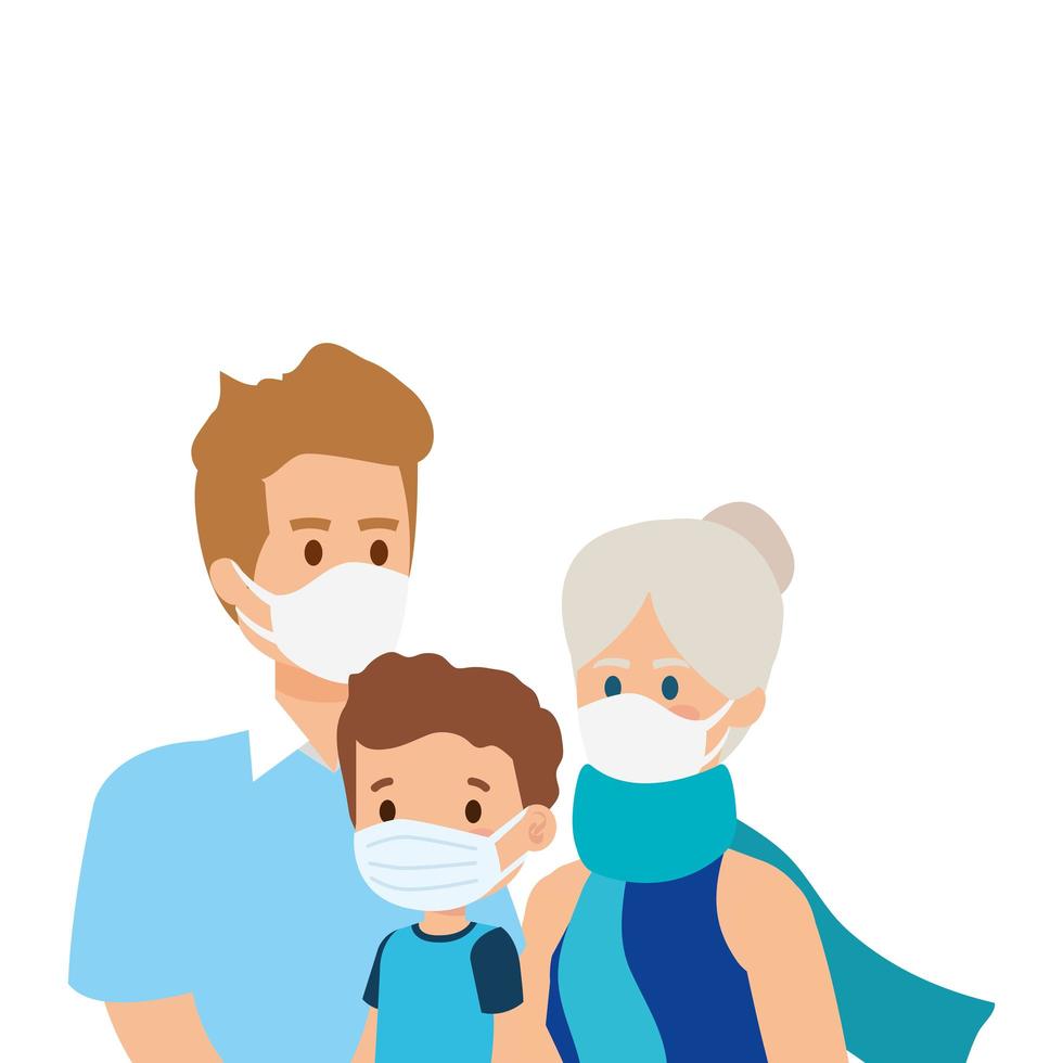 cute group family using face mask vector