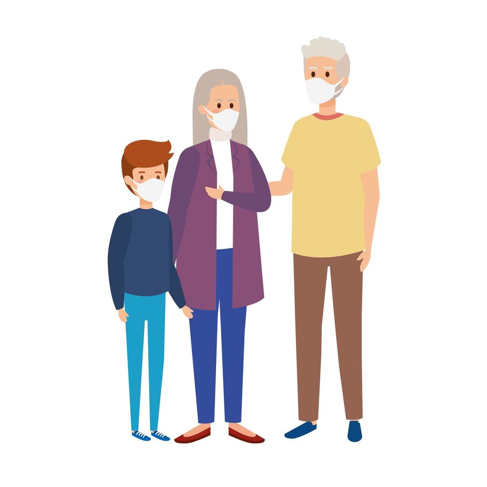 grandparents with grandchild using face mask vector