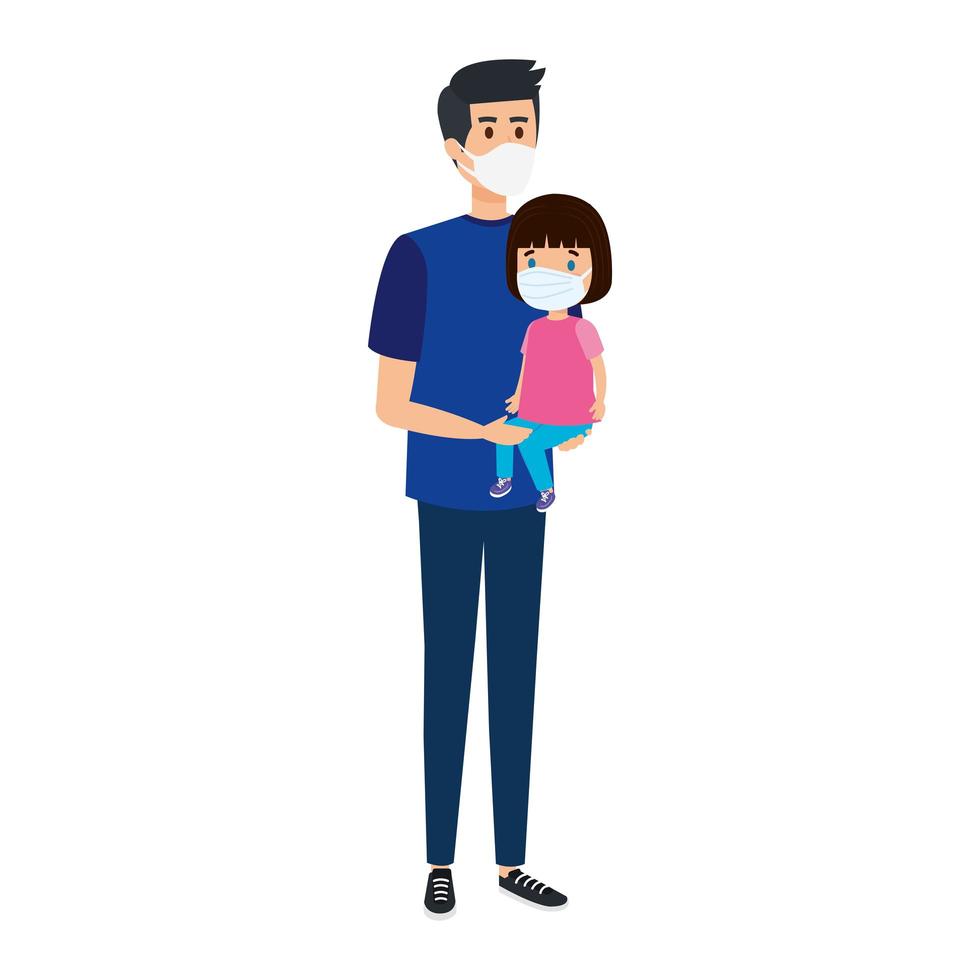 father with daughter using face mask vector