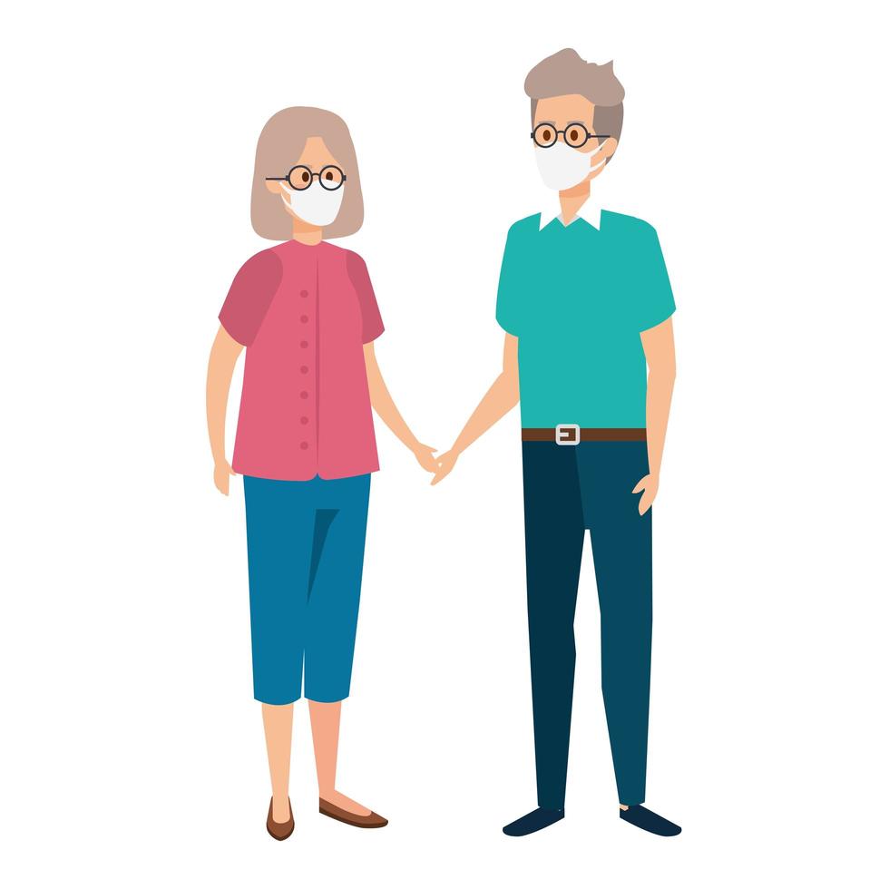 grandparents couple using face mask vector