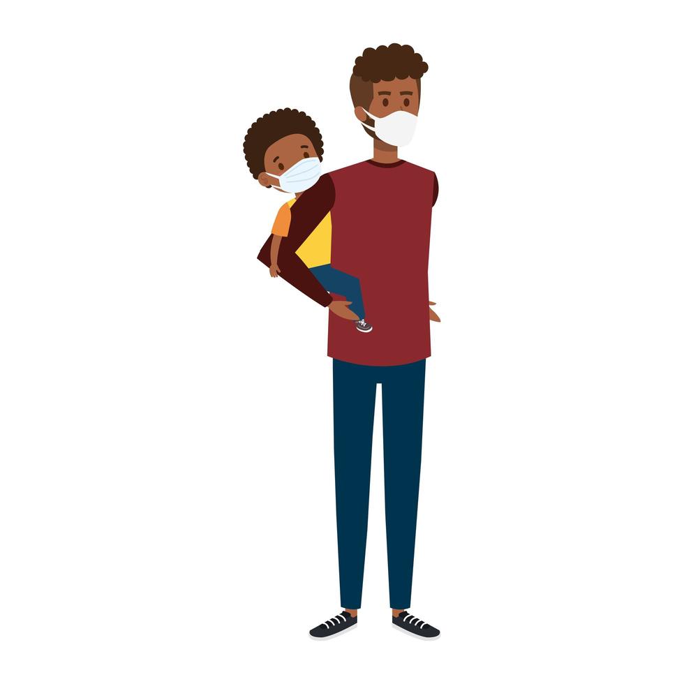 father with son afro using face mask vector