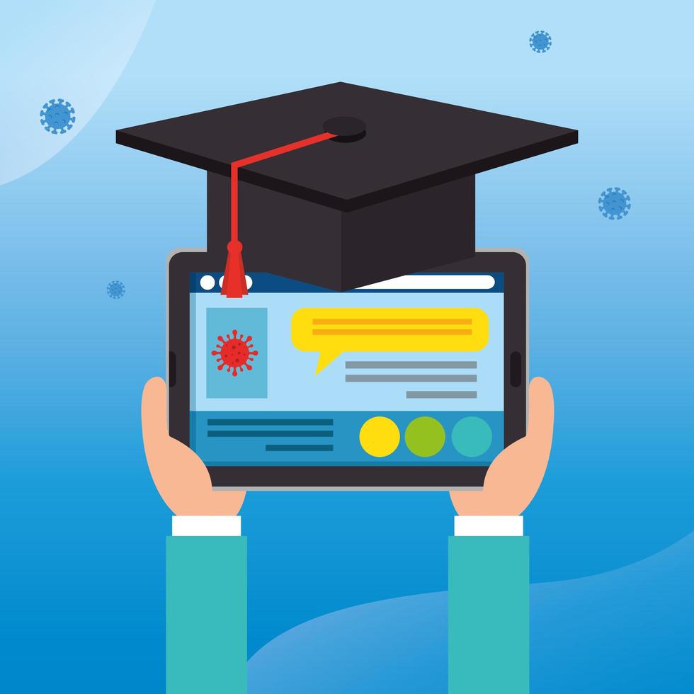 online education graduation with tablet device vector