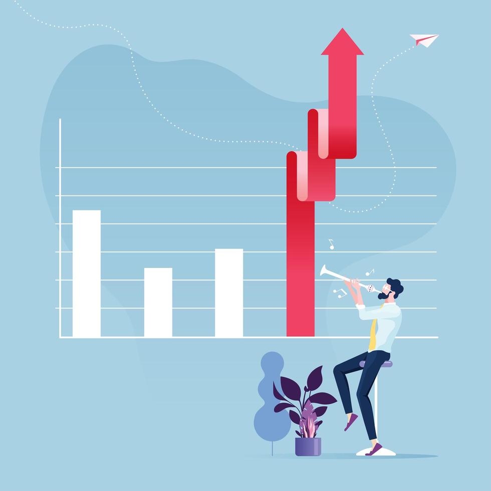 Business growth concept with businessman making upward arrow graph vector