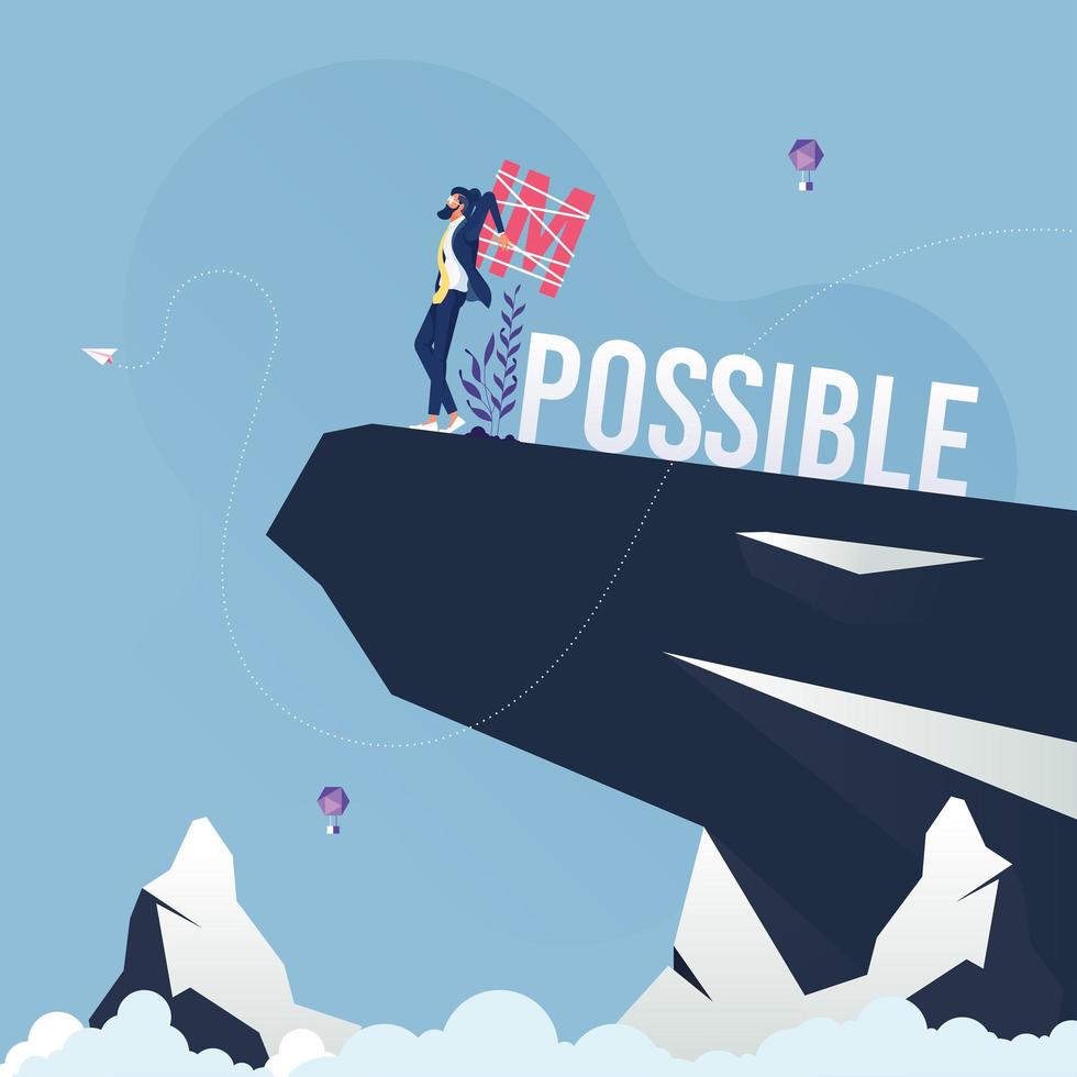 El empresario cambia la palabra imposible al concepto de desafío empresarial posible vector