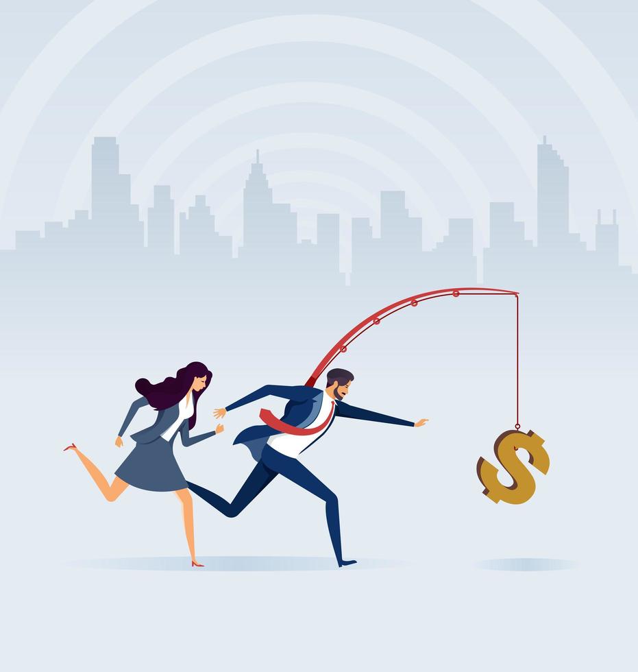 Business people chasing money on fishing rod 1881345 Vector Art at Vecteezy